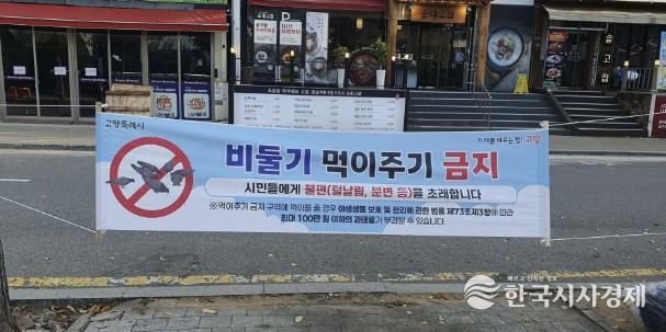 ‘비둘기 먹이주기 금지’ 안내 현수막