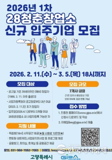 28청춘창업소 2026년 1차 신규 입주기업 모집 안내문