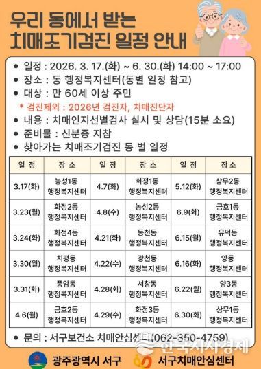 서구, ‘찾아가는 치매조기검진’ 실시