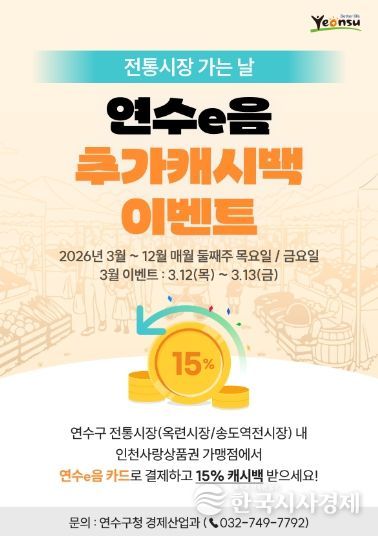 연수구, ‘전통시장 가는 날’ 연수e음 추가 캐시백 행사