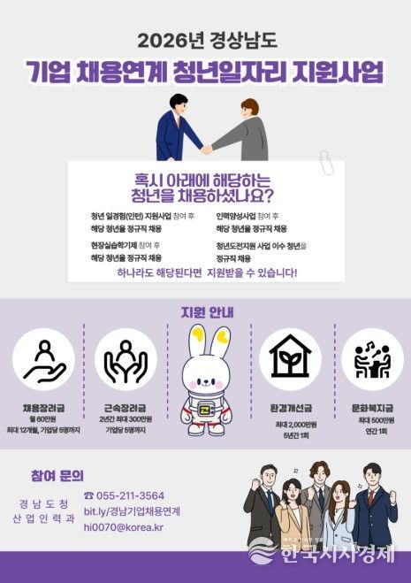 '2026년 경상남도 기업 채용연계 청년일자리 지원사업' 포스터